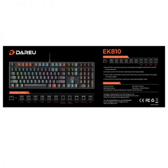 Bàn Phím cơ Dareu EK810 Multi-Led Black (USB/Multi Led/Red/Brown/Blue switch)